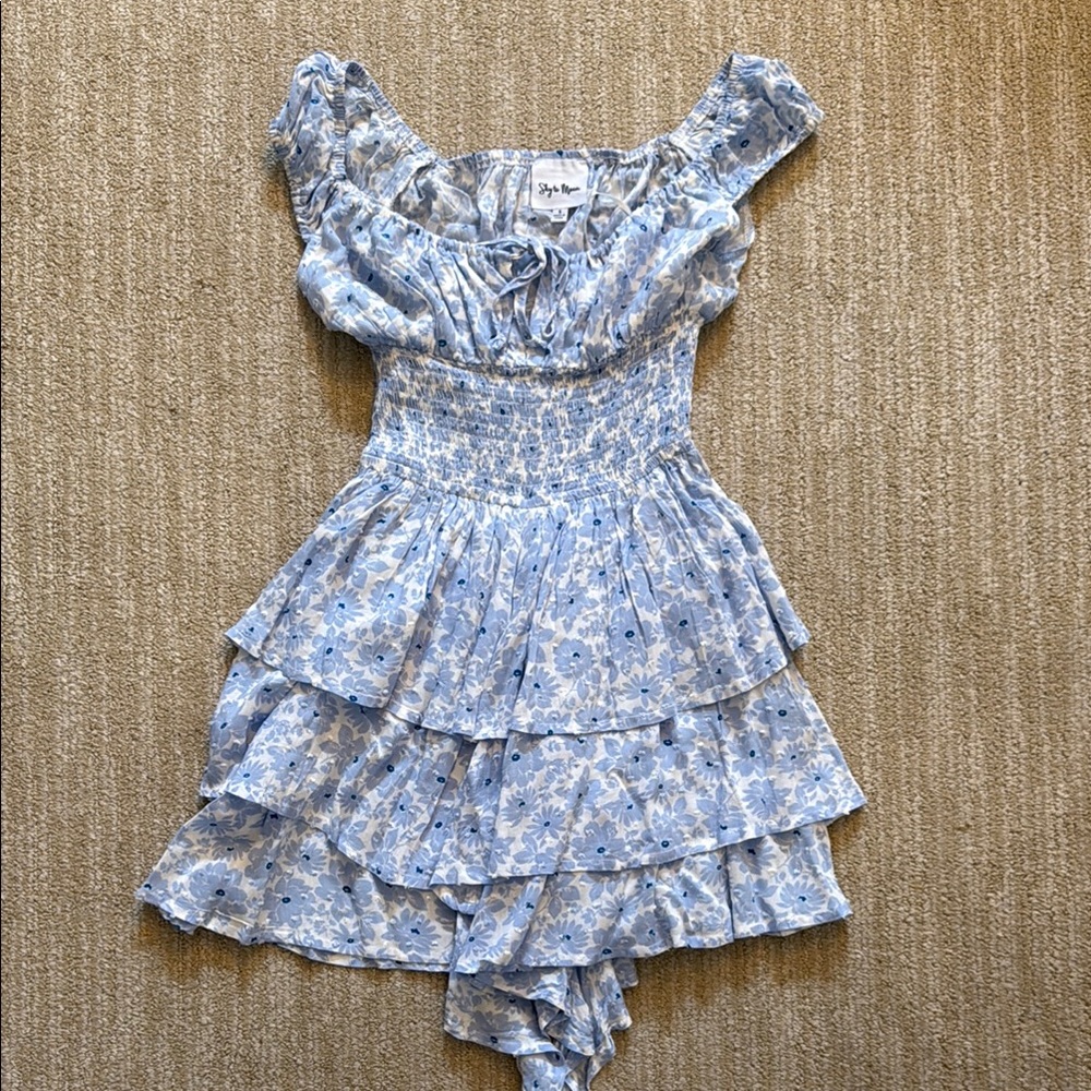 Blue and White Ruffled Smocked Sundress